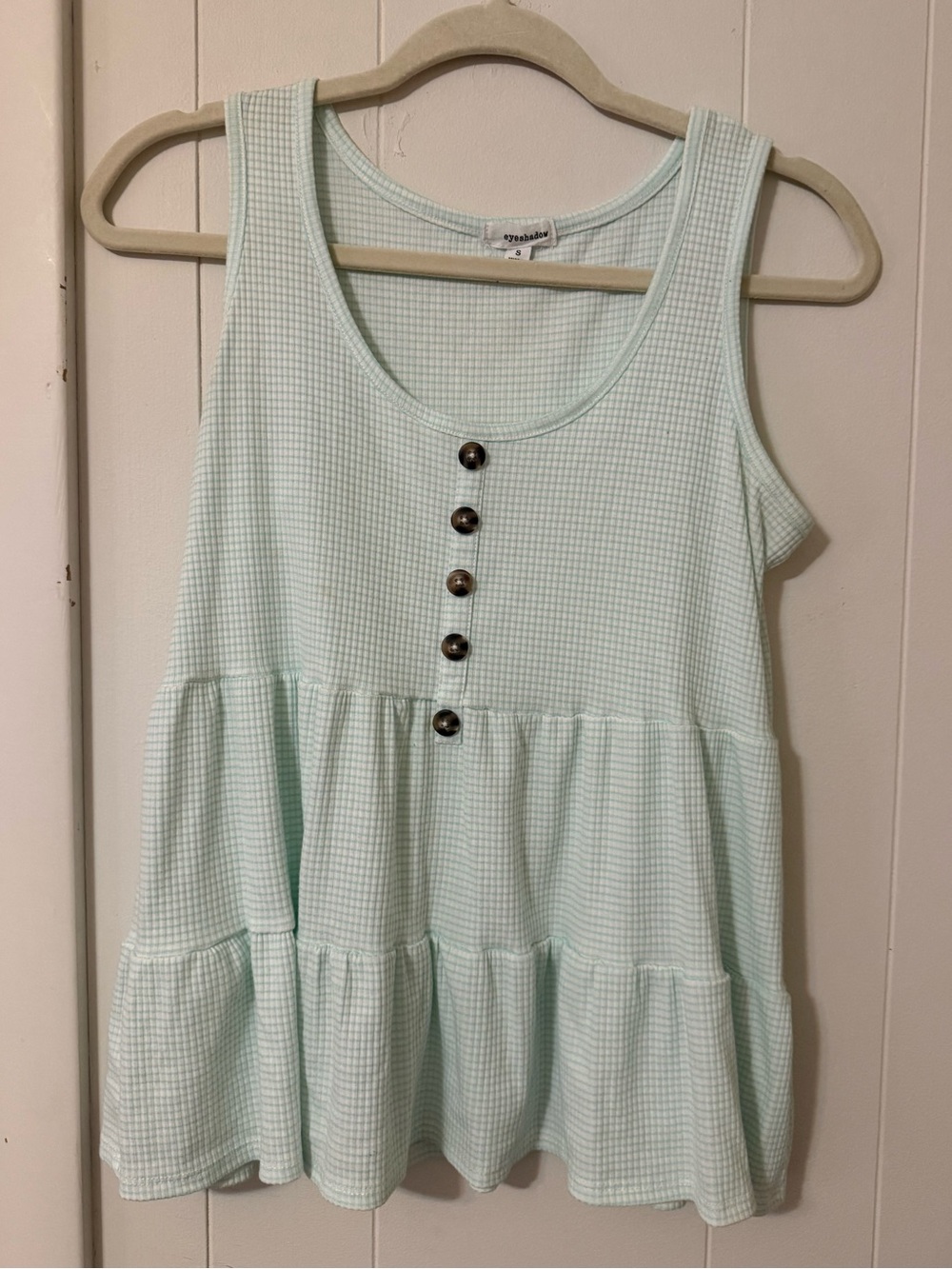 Eyeshadow Mint Green Tiered Button Tank Top